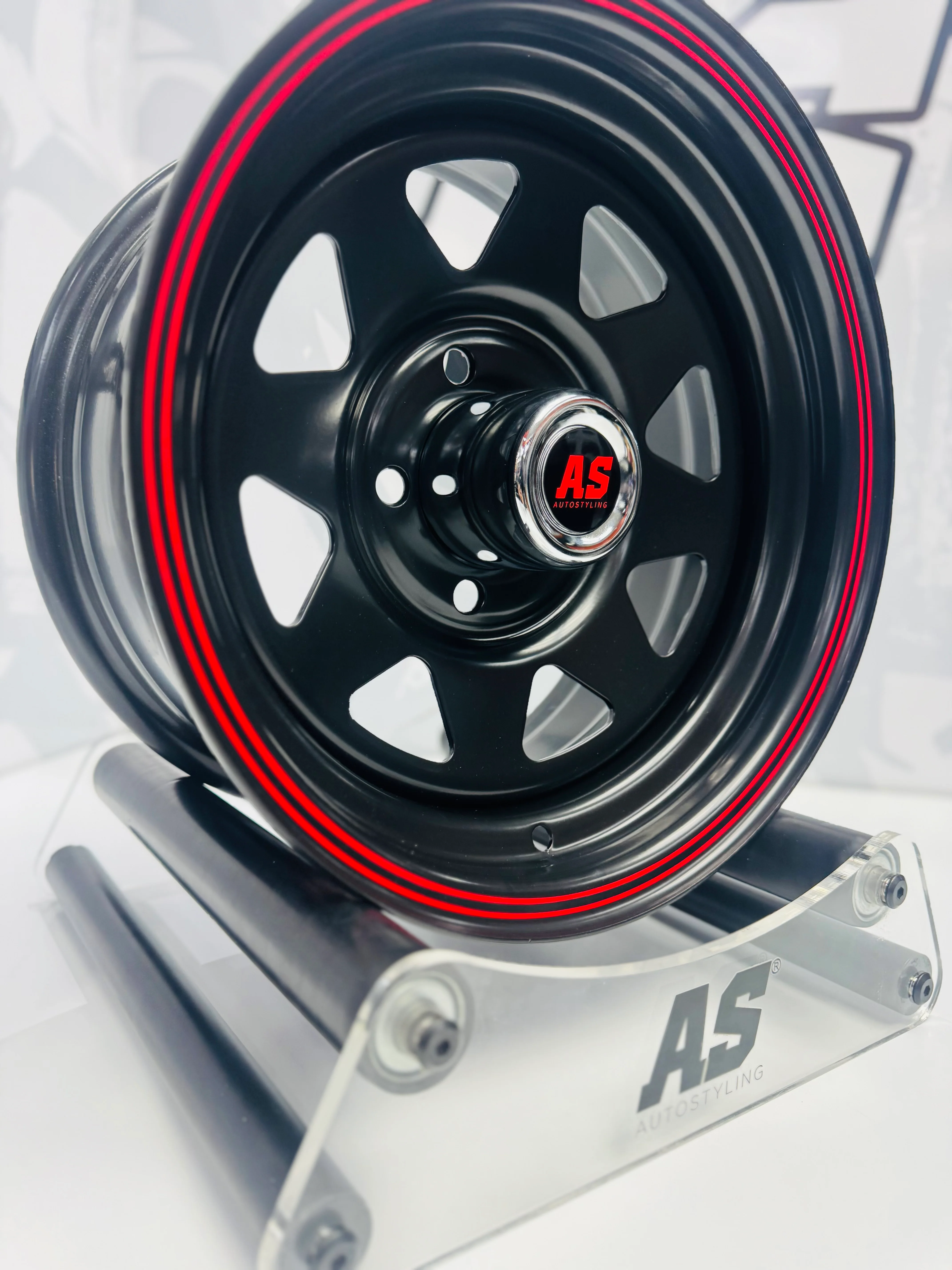 14” A-LINE 8 SPOKE BLACK RED STRIPE 5/114 for 7 seaters - Image 3