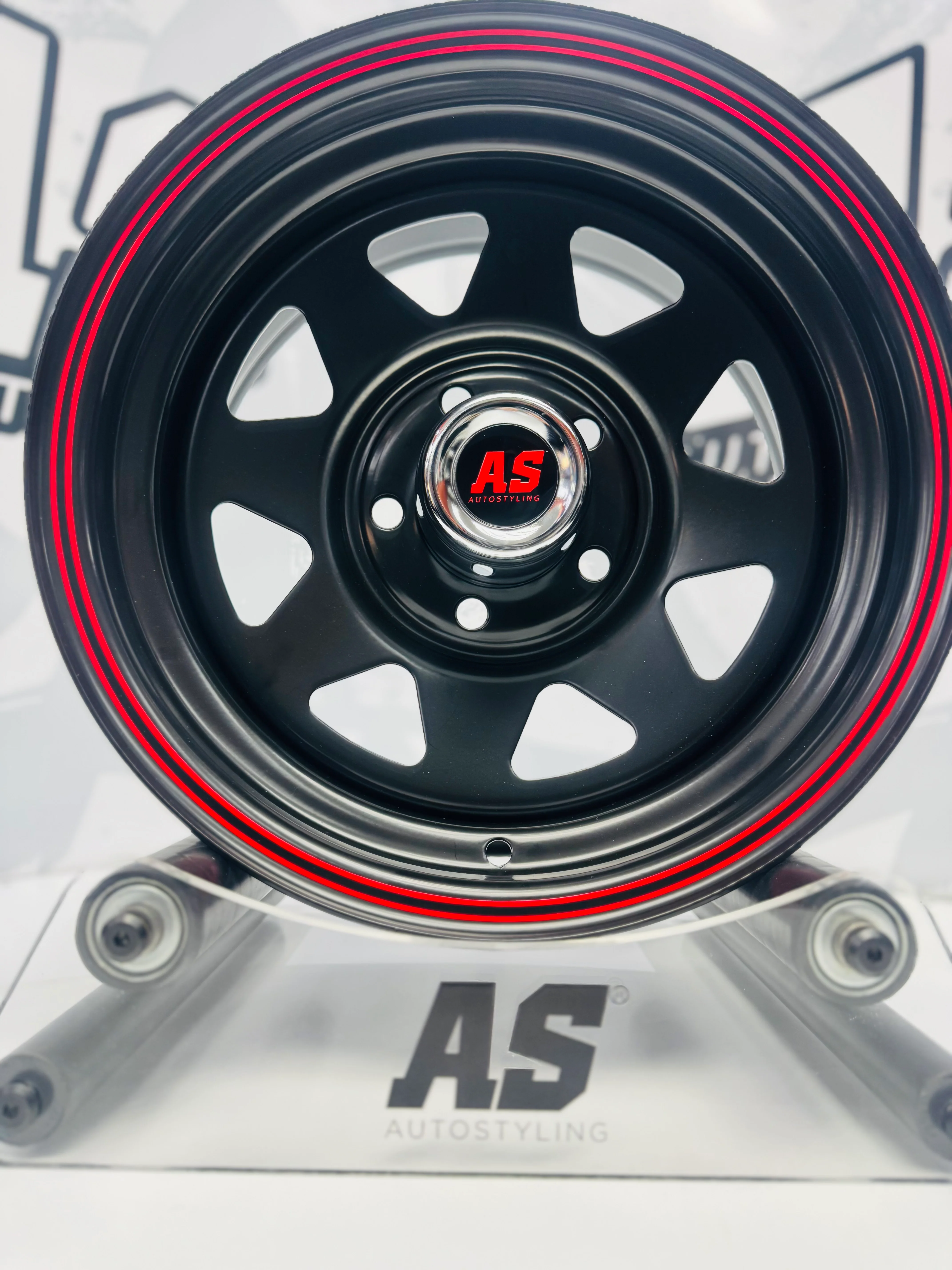 14” A-LINE 8 SPOKE BLACK RED STRIPE 5/114 for 7 seaters - Image 8
