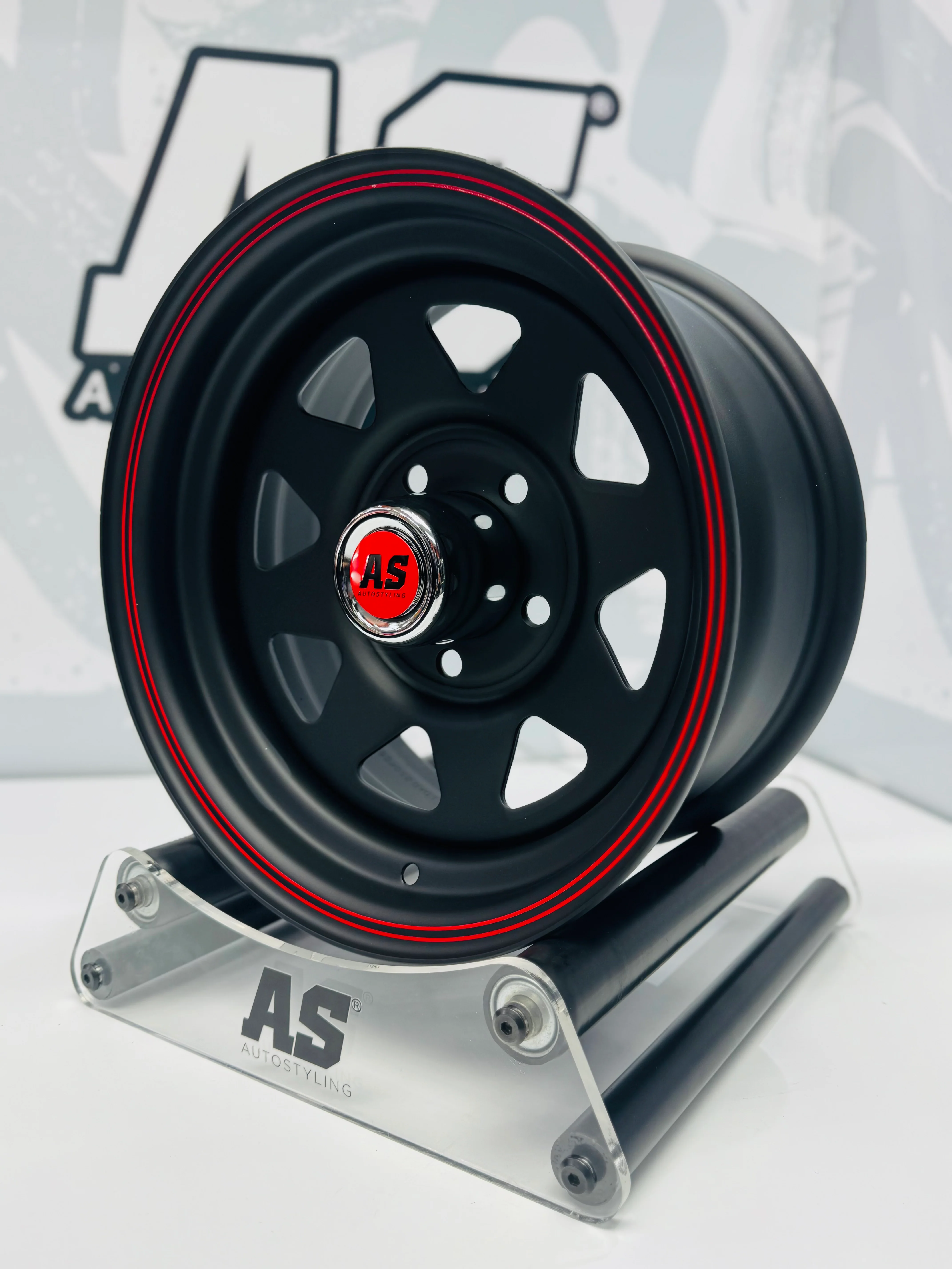 14” LEGEND 8 SPOKE BLACK RED STRIPE 5/114 for 7 seaters - Image 2