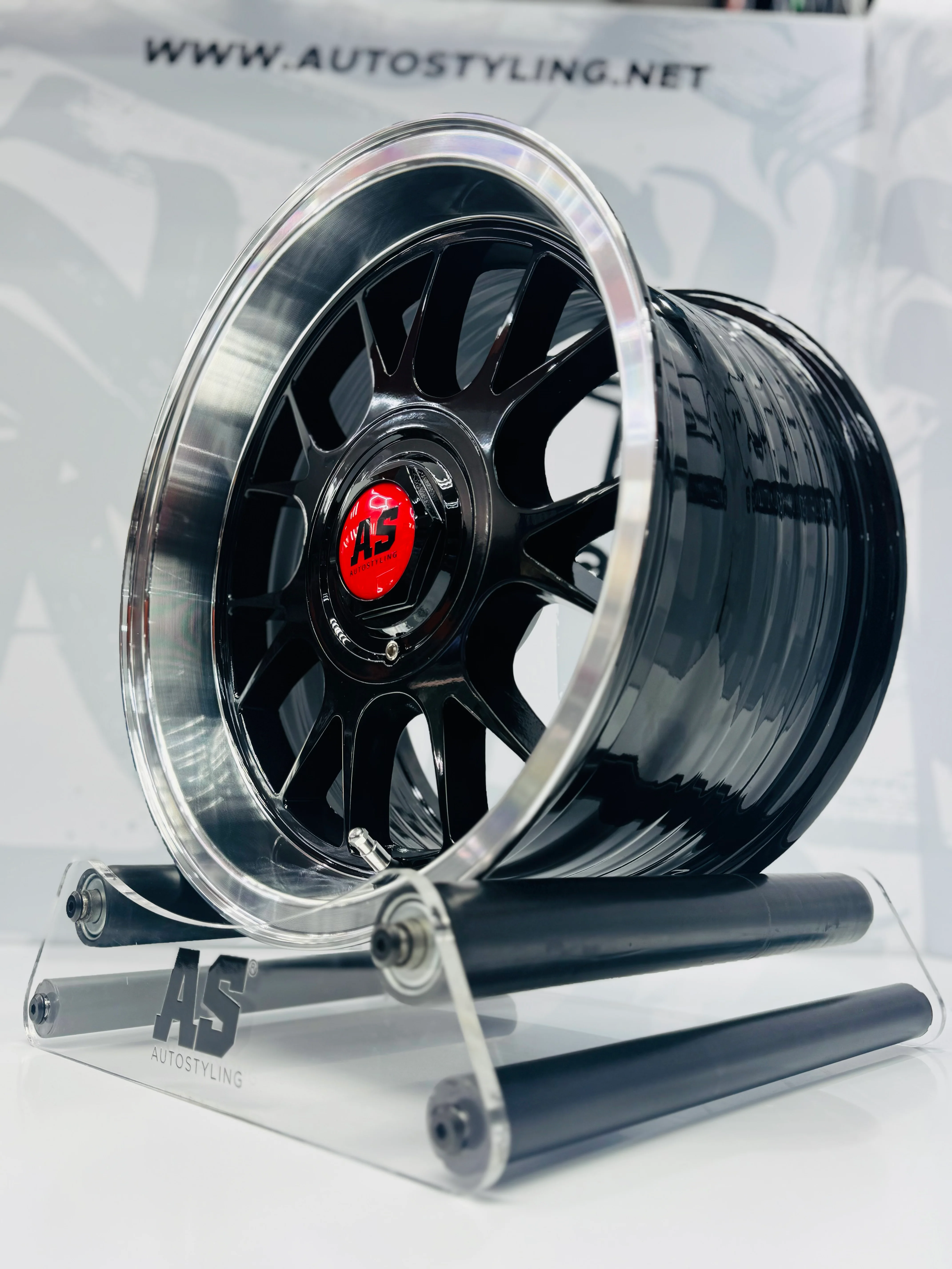 15” AS- 7567 5x100 & 5x114 black  machine lip wheels - Image 2