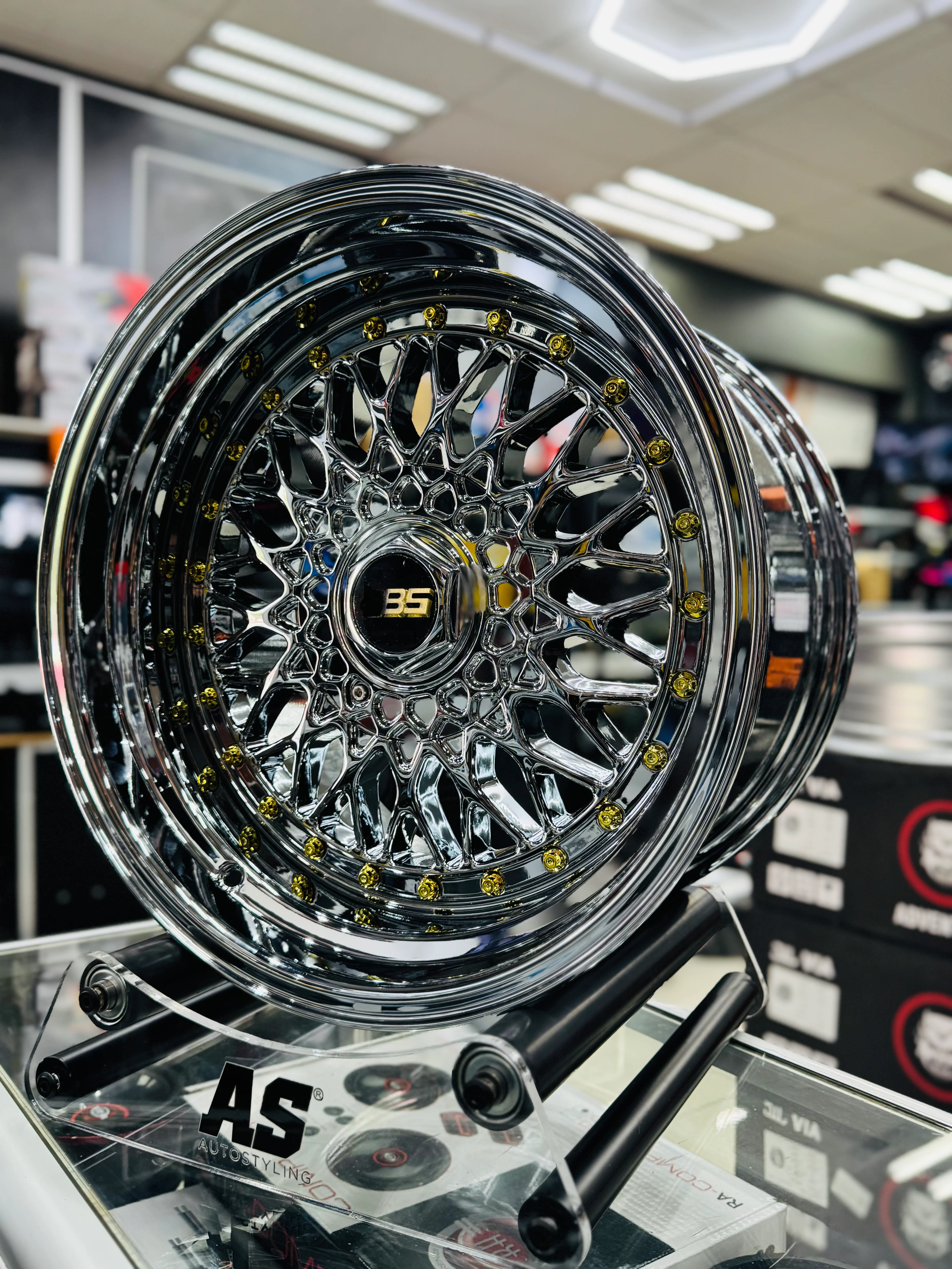 17” AS® CHROME WITH GOLD STUDS  4x100 & 4x114  8.5j/ 10j - Image 3