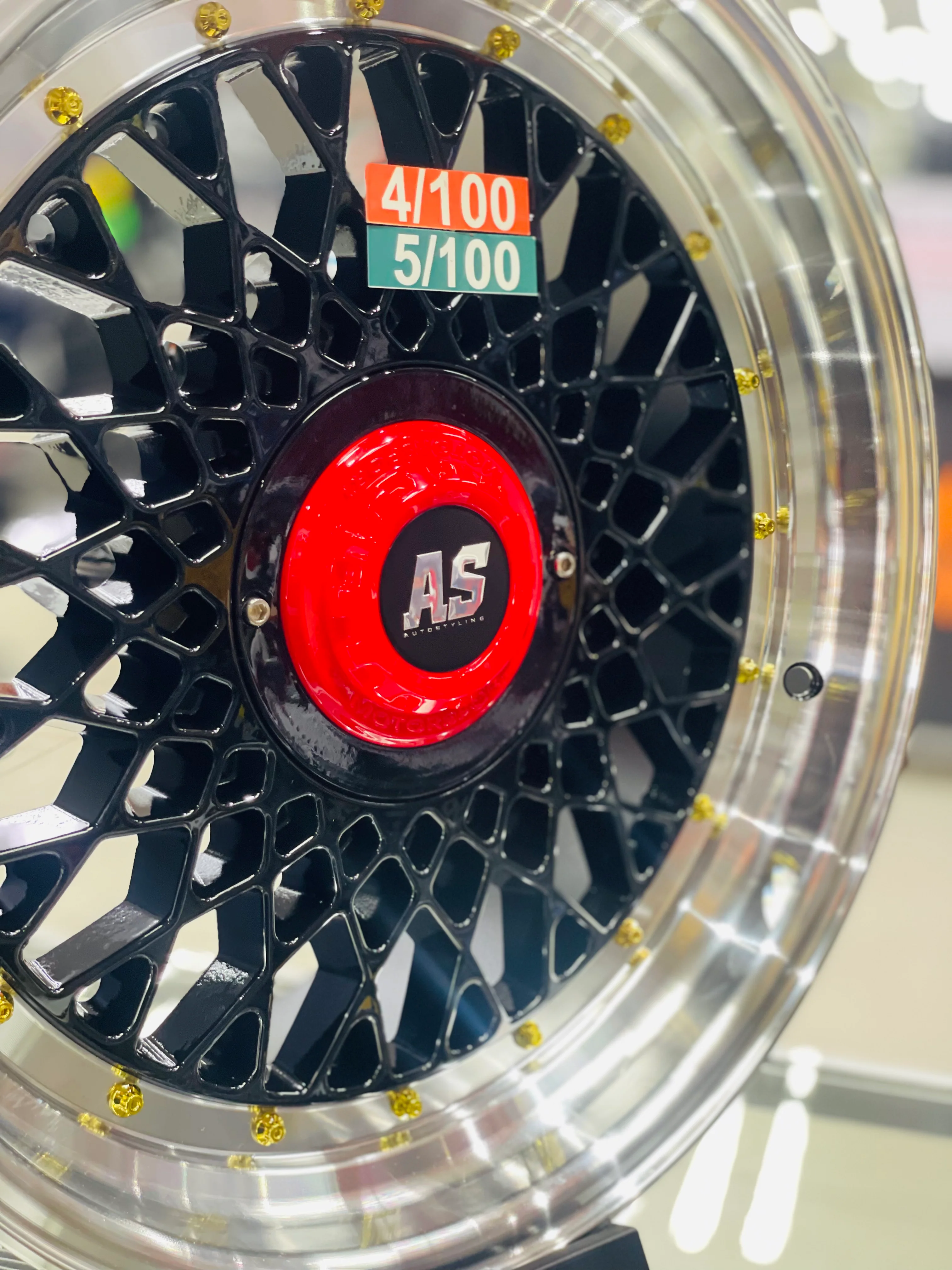 17'' AS MOTORSPORT 4/100 & 5/100 pcd BLK WITH RED NUT - Image 2