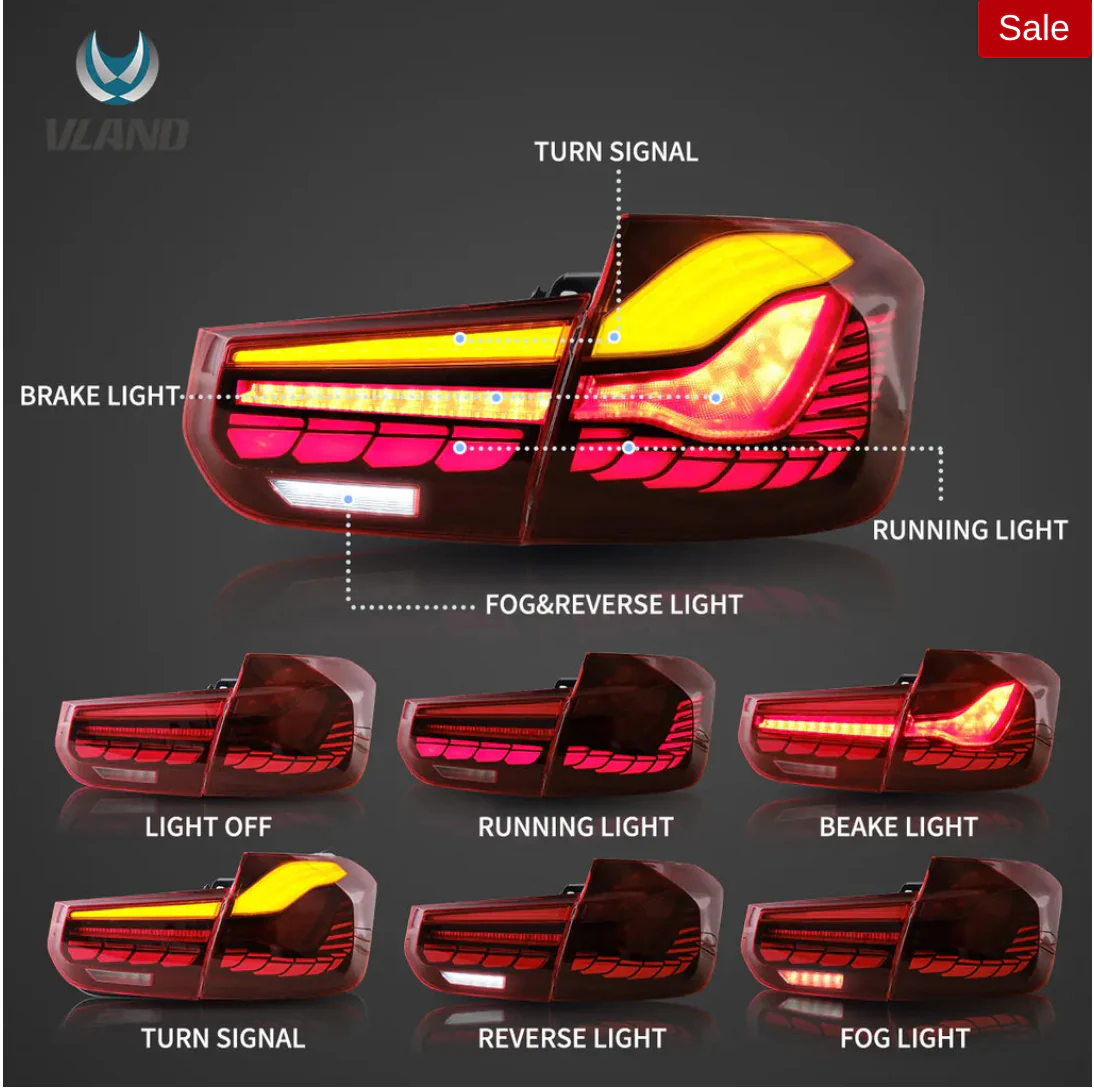 BMW 3 Series 2012-2019   (F30 F80) Vland OLED Tail Lights With Dynamic Welcome Lighting (GTS Style) - Image 9