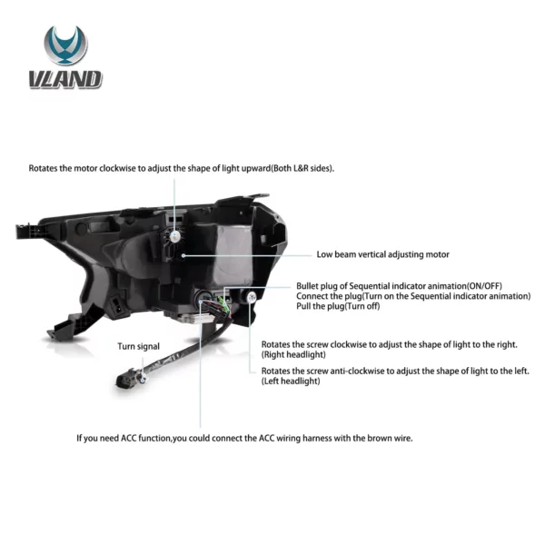 Ford Ranger VLAND Headlights Tri-Projector style 2016+ to 2022 - Image 7