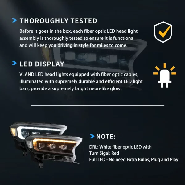 Ford Ranger VLAND Headlights Tri-Projector style 2016+ to 2022 - Image 9