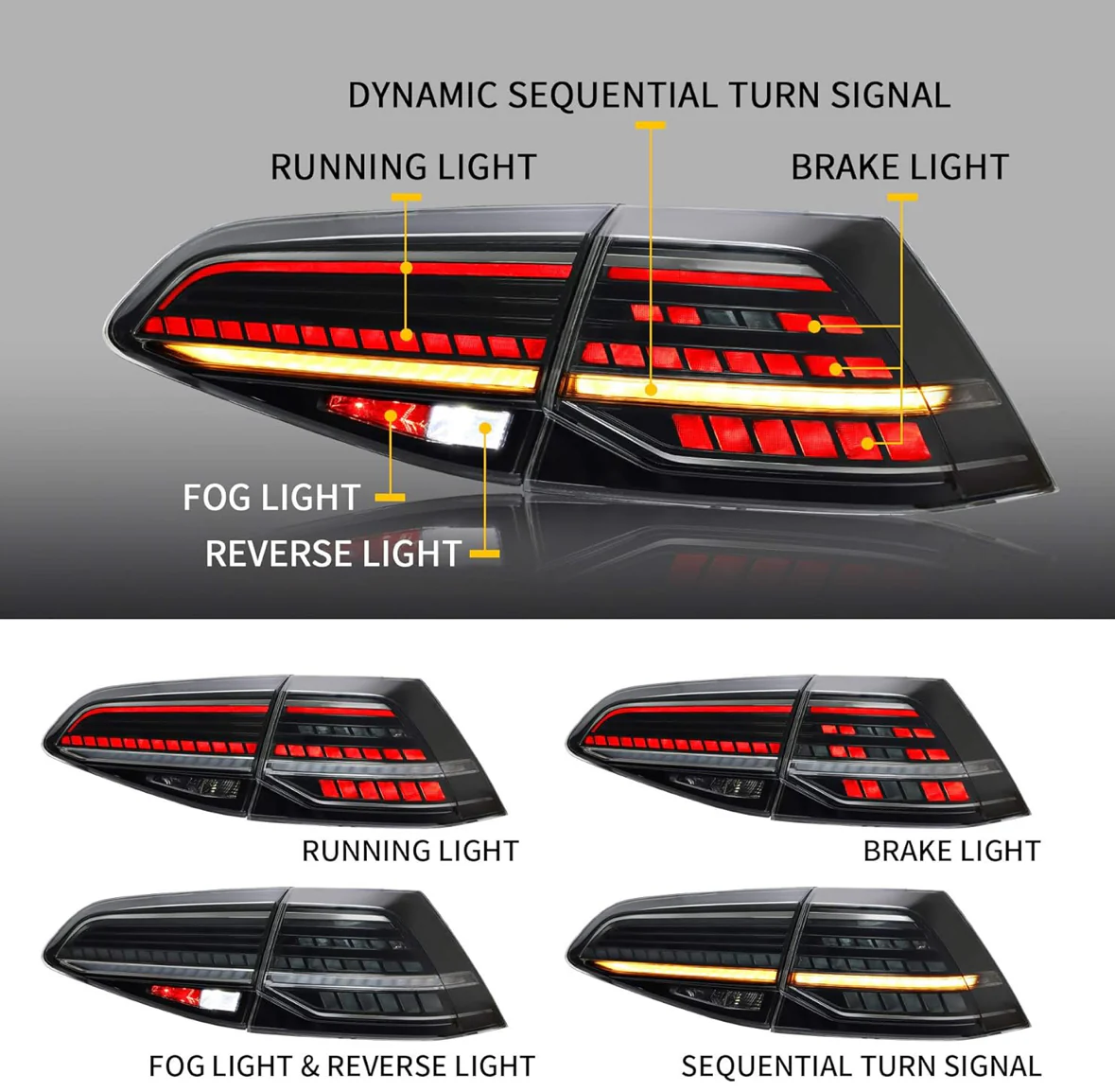 Golf MK7 2013-2021 Hatchback Vland LED Tail Lights with Sequential Turn Signal DOES NOT fit for Golf GTI and Golf R - Image 10