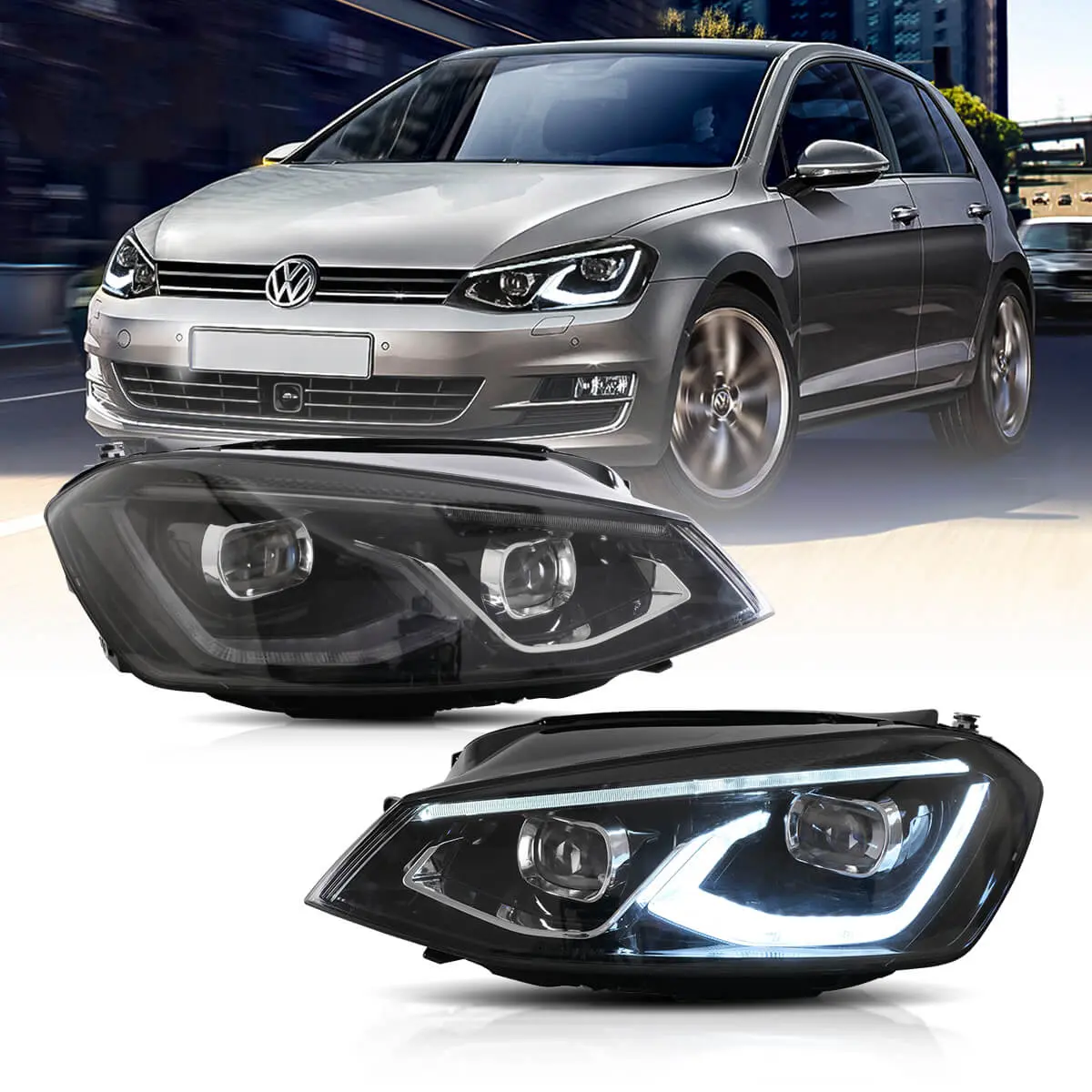 VW Golf 7 / MK7 HID HEADLIGHTS 2014-2017 with Animation and Blue DRL (NOT fit for Golf GTI and Golf R with HID