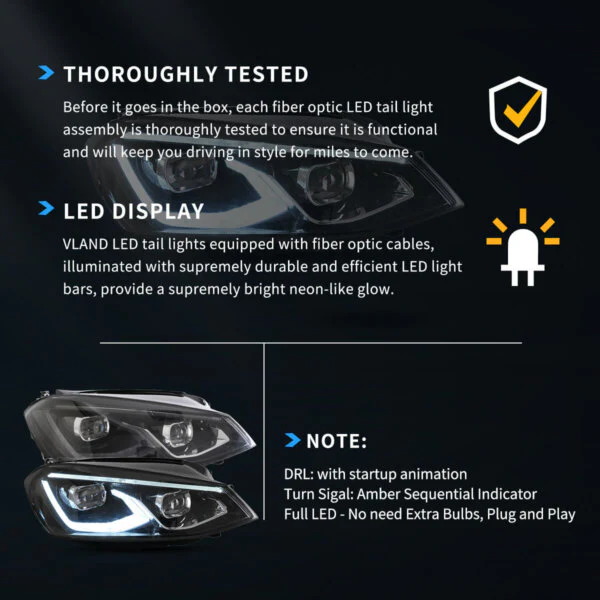 VW Golf 7 / MK7 HID HEADLIGHTS 2014-2017 with Animation and Blue DRL (NOT fit for Golf GTI and Golf R with HID - Image 10