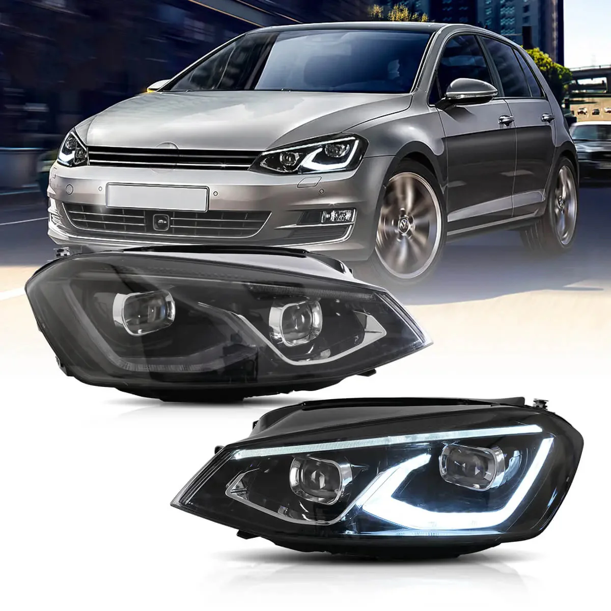 VW Golf 7 / MK7 HID HEADLIGHTS 2014-2017 with Animation and Blue DRL (NOT fit for Golf GTI and Golf R with HID - Image 8